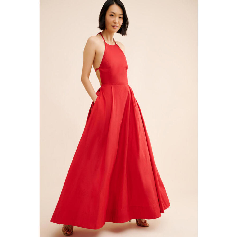 Anthropologie x Hansen & Gretel - Red Backless Halter Maxi Dress, Size L